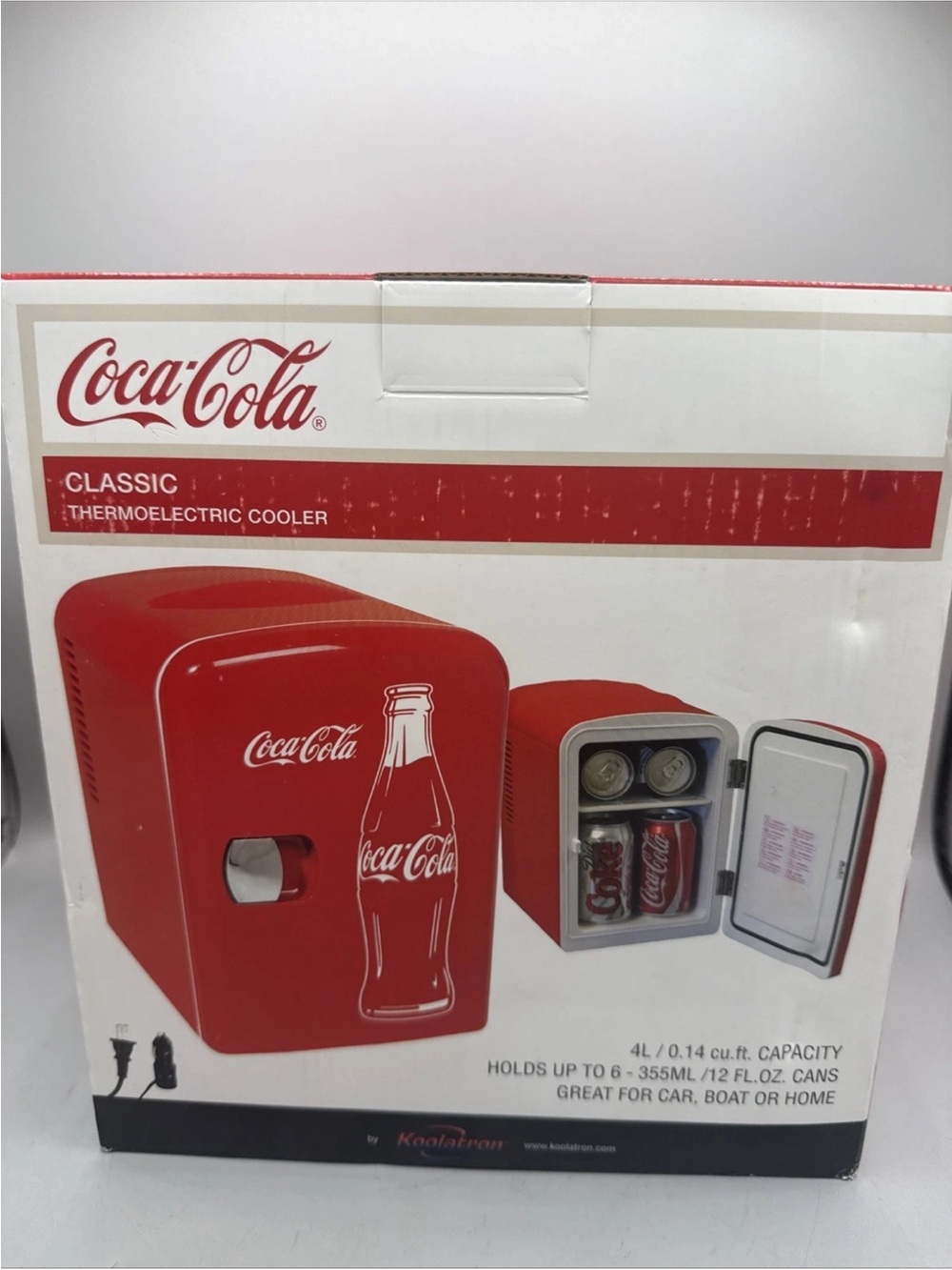 Coca Cola Classic Mini Fridge W/12VDC & 110V AC Cords Portable 4L Home/Car. New